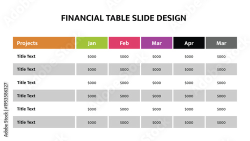 Organized financial table slide showing project breakdown and monthly monetary values