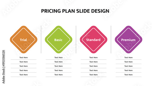 Pricing plan slide with four service levels presented in colorful diamonds