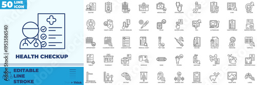 Health Checkup Line Editable Icons set