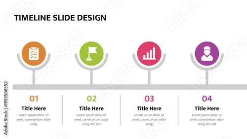 Presentation timeline with four steps and informational icons