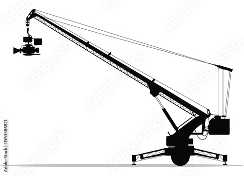 Heavy-duty hydraulic crane arm mounted on a mobile base for industrial lifting tasks isolated on white background, Vector, illustration