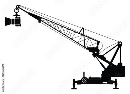 A classic industrial crane lifting heavy loads with extended arm and counterweight isolated on white background, Vector, illustration