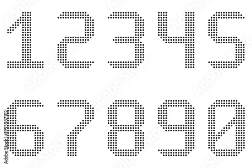Digital Black LED Style Dot Matrix Numbers Set from 0 to 9 on White Background
