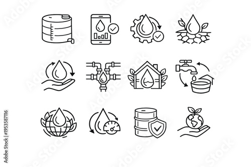 Renewable Energy and Sustainability Line Icons Set