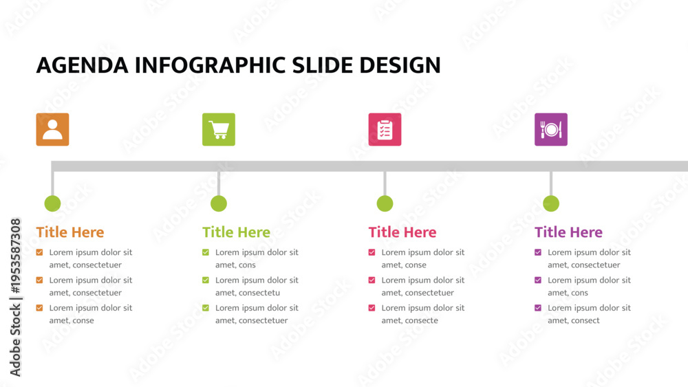 Fototapeta premium Agenda infographic showing four timeline steps with different icons