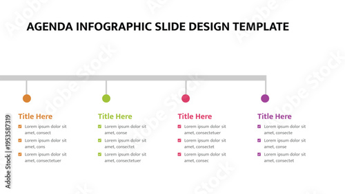 Agenda timeline infographic template showing four sequential business steps