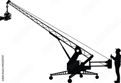 A worker operating a large mechanical crane lifting equipment in an industrial setting isolated on white background, Vector, illustration