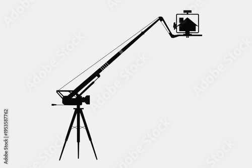 Adjustable industrial camera crane mounted on a tripod for surveillance or filming isolated on white background, Vector, illustration