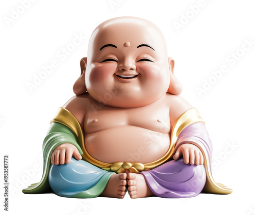 Charming 3D Buddha Figure with Joyful Face and Multicolored Robes
