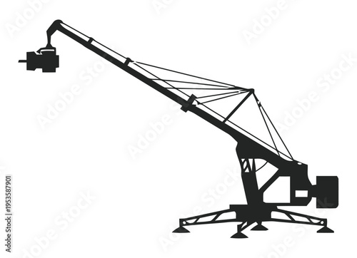 Industrial crane lifting heavy cargo in a construction yard under clear skies isolated on white background, Vector, illustration