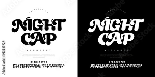 Night cap retro groovy serif font with wavy swash for vintage aesthetic apparel and psychedelic poster design