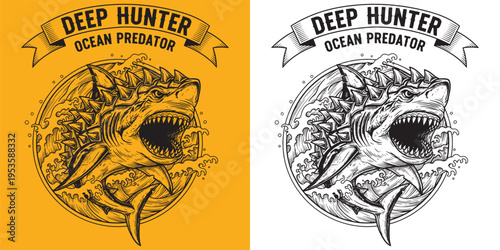 Deep Hunter Ocean Predator Armored Shark Mascot