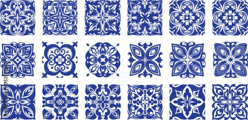 Blue and white ceramic tile pattern collection