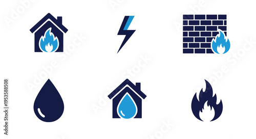 fire safety icon set vector illustration - Minimalist, flat icon, outline, glyph, linear, clipart, sticker - icon set