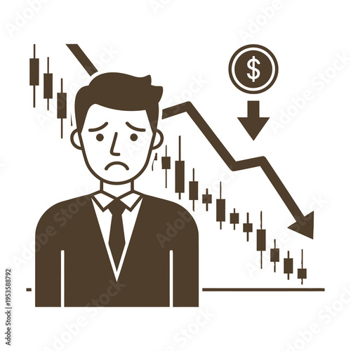 Man looks worried at falling stock market graph