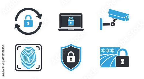 cybersecurity icon set flat design - Glyph solid icon - Editable modern style icon - Clipart, sticker - icon set