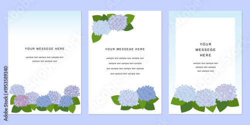 春のレトロ・フラワーのメッセージカード　紫陽花のフレーム　ポスターのベクターイラスト