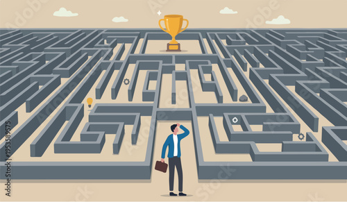 Path corporate marketing right success plaining achievement growth project businessman finding the way in labyrinth to reach target.