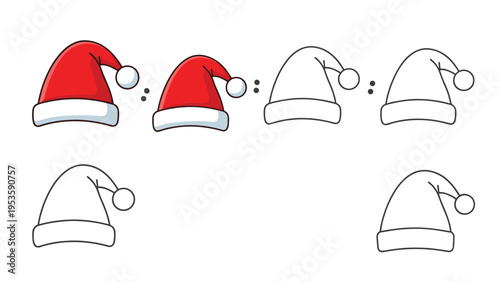 Christmas santa hat icon set featuring red hats in different sizes and outline versions for holiday decorations cards and festive graphic designs.