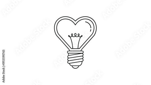 Heart shaped light bulb line art icon representing a bright idea love passion or creative inspiration in a clean and minimalist graphic style.