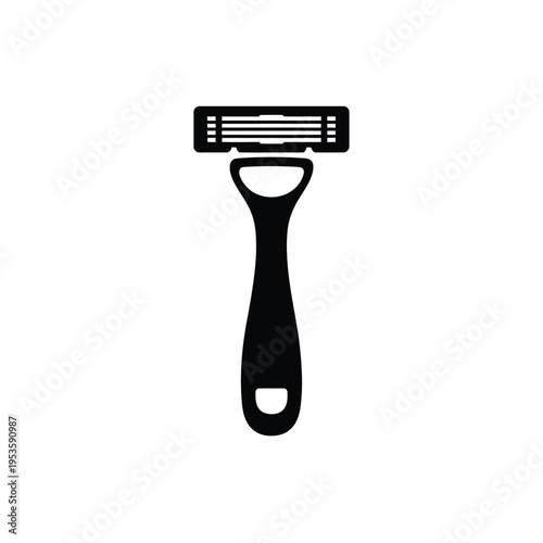 A simple black silhouette of a modern safety razor on a white background