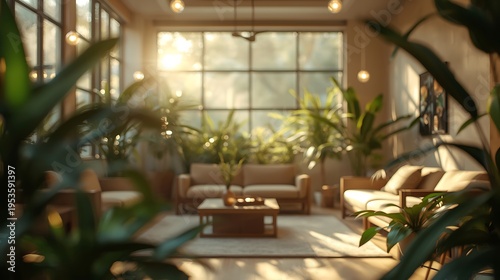 Generative AI Modern Interior Lounge with Sunlit Natural Decor and Cozy Ambiance for Home Living