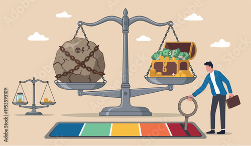 Investment high risk high expected return, investor risk appetite in securities and investment asset to get high reward concept, balance with heavy risk burden make box of rich money dollar reward