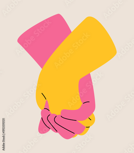 Couples holding hands together. Colorful vector illustration