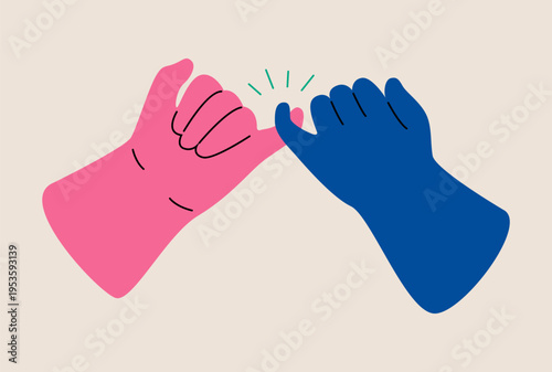 Hands making promise concept. Colorful vector illustration