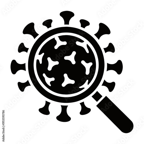 Magnified vector of a virus particle being examined under a magnifying glass