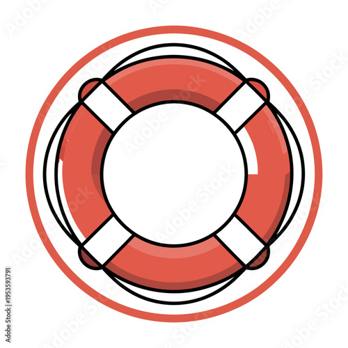 Vector of a red lifebuoy with white straps on a clean background
