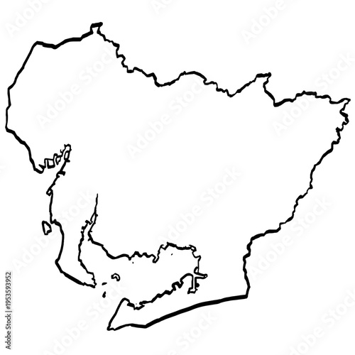 愛知県地図 筆タッチ 和風 中部地方 日本 / A brushstroke map of Aichi Prefecture