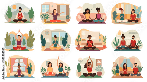 A minimalist illustration of a potted plant placed near a window. Evokes feelings of calm and serenity, ideal for lifestyle blogs, home decor content,