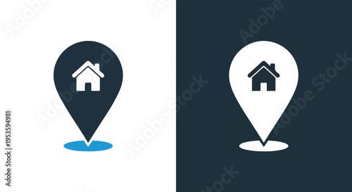 Location pins with house icons - Blue icon set - Modern style icon  - Glyph and solid icon set - Icon vector