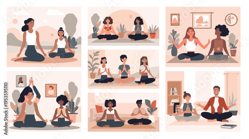 This image depicts a serene woman meditating, conveying peace and tranquility. Ideal for wellness websites, mindfulness apps, or promoting stress reli