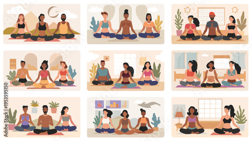 A calming illustration of a woman practicing mindfulness beside a lush houseplant. Ideal for concepts of wellness, self-care, and peaceful living.