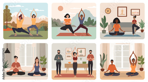 A serene illustration of a woman meditating in a minimalist home. Ideal for wellness content, health advertising, or representing mindfulness and rela