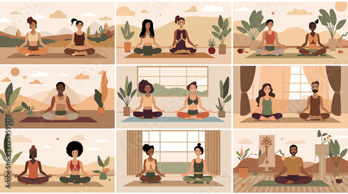 A peaceful illustration of a woman in a meditative pose. Perfect for wellness content, mindfulness campaigns, or representing inner peace and balance.