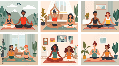 A calming illustration of a woman doing yoga at home. Perfect for content relating to wellness, mindfulness, healthy living, and relaxation.