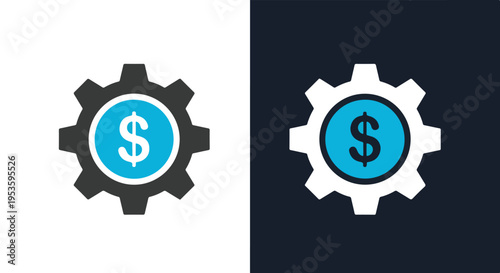 Financial gears - Blue icon set - Modern style icon  - Glyph and solid icon set - Icon vector