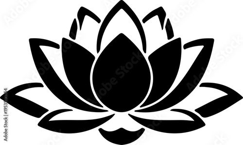 Elegant black lotus flower icon representing spiritual growth, beauty, and peaceful concepts