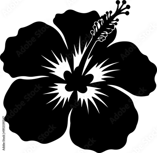 Black Silhouette of a Hibiscus Flower, Tropical Plant Vector