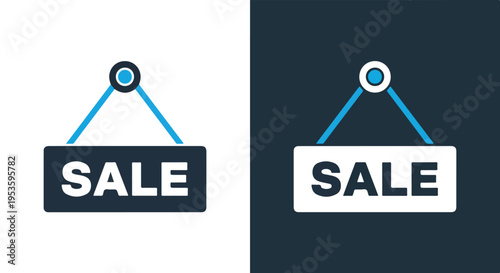 Two sale signs side by side - Line and glyph solid icon and logo template - Clipart, sticker - icon set