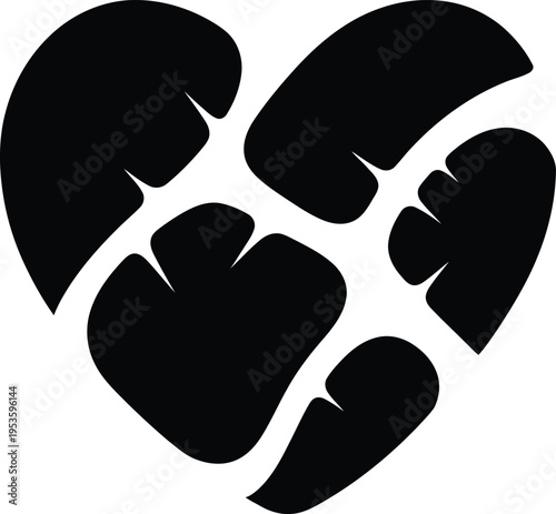 Heart-shaped vector art illustration of cracked fists in a symbolic gesture
