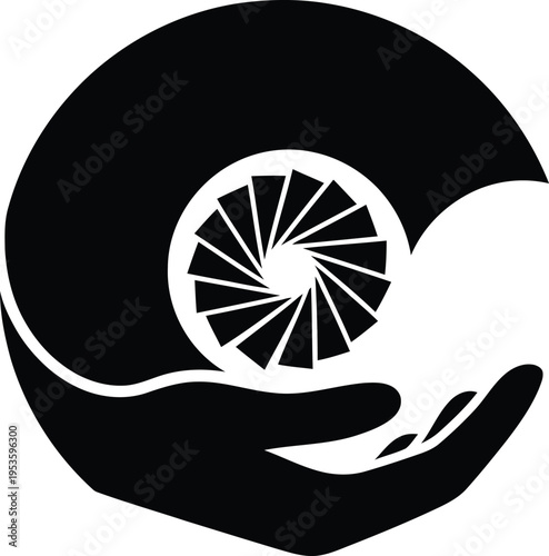 A hand holding a stylized Vector art wheel with a white outline on a dark background, conveying a sense of care.