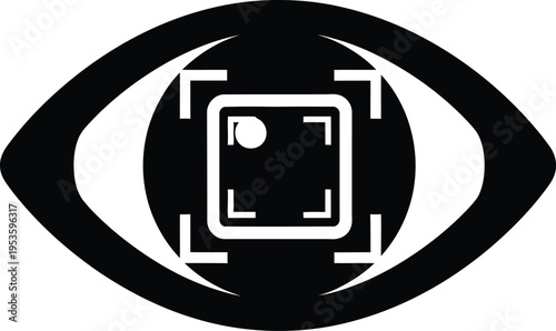 A close-up Vector art illustration of a human eye with a camera viewfinder inside.