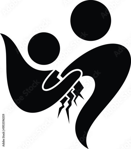 Vector art illustration of two people showing broken relationship through abstract design