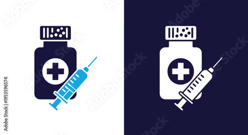 Medical vaccine and syringe illustration - Blue icon set - Modern style icon  - Glyph and solid icon set - Icon vector