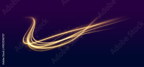 Sparkling golden particles scatter in a flowing wave, forming a bright curved line with glowing highlights. Soft glitter trails follow the motion. The effect feels festive and magical.