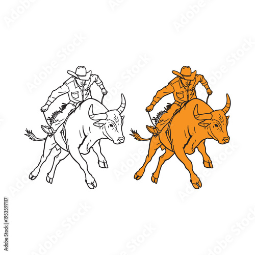 Bull Rider Rodeo Cowboy Vector Illustration - Dynamic Western Sport